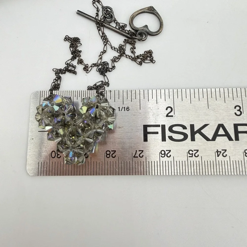 Vtg Swarovski Cluster Heart‎ Necklace Sterling Silver 925 Peacock AB Crystals